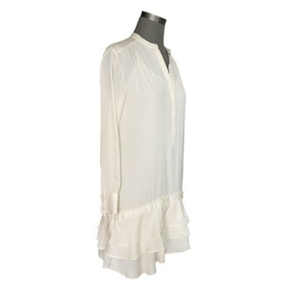 Banana Republic Ivory Tiered Ruffle Hem Tunic Dress Long Sleeve Button Size 4 VG - Picture 4 of 8